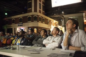 The judges panel listening to a presentation at Startup Weekend.